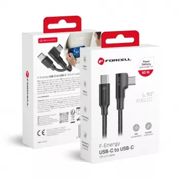 Forcell F-Energy CC-1Deg USB-C - USB-C kábel 100W PD QC4.0 5A 2m fekete 90°-ban hajlított