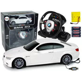LEAN TOYS távirányítós BMW M3 fehér 2.4G kormányos távirányító 1:18 hang fények