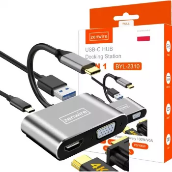 ZENWIRE USB-C multiport adapter hub 4 az 1-ben HDMI 4K VGA USB-A Space Gray BYL-2310