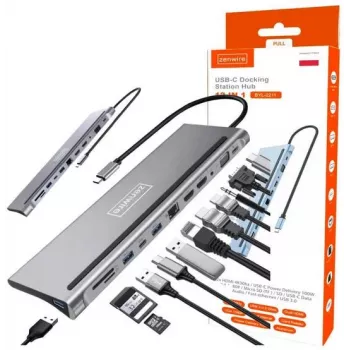 ZENWIRE USB-C hub adapter 12 az 1-ben dokkolóállomás 2x HDMI 4K Ethernet RJ45 USB 3.0 BYL-2211