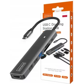 ZENWIRE BS-HC703 USB-C 7 az 1-ben hub adapter HDMI 4K, USB 3.0, SD, PD