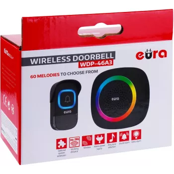 EURA WDP-46A3 vezeték nélküli ajtócsengő szett fekete