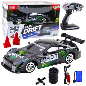 LEAN TOYS Drift Car RC fekete-zöld 30km/h 1:16