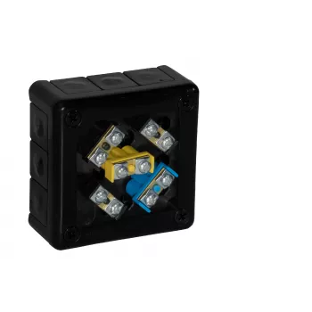 VIPLAST VP-41 fali elosztódoboz kapcsokkal, 12 kábelbevezetéssel, IP55, fekete, 98x98x42mm
