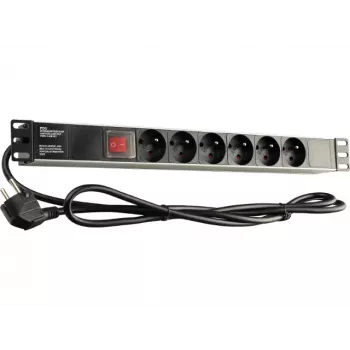 GETFORT LGF-06-Z 19 inch 1U 6 aljzatú Schuko elosztó (PDU) - 1,8 m kábel, 16 A, 230 V, fekete