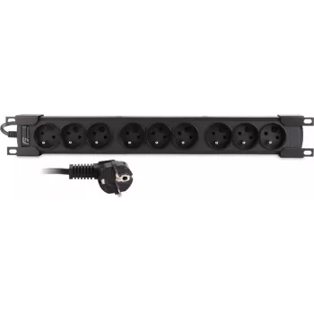 Getfort GF-9R30/FR 9 aljzatú 1U rack szerelhető elosztó francia aljzatokkal, 3m kábel, 16A, fekete