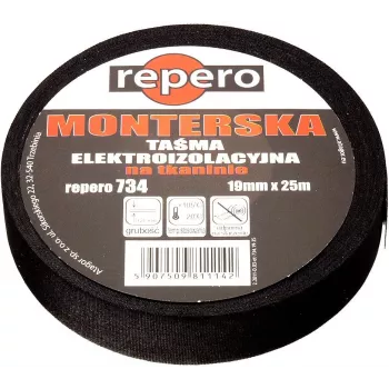 REPERO 734 szövet elektromos szigetelőszalag, pamut, fekete, 19mm x 25m