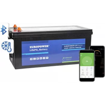 EUROPOWER LFP 12.8V 280Ah LiFePO4 akkumulátor Bluetooth-szal és fűtőszőnyeggel