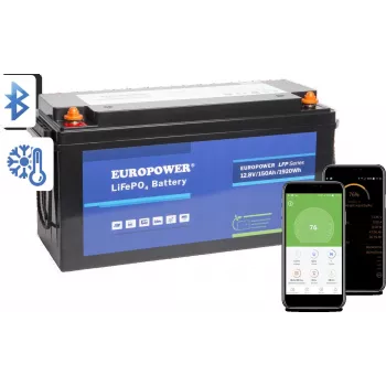 EUROPOWER LFP 12/150/E/B/HT/SH LiFePO4 akkumulátor 12,8V 150Ah Bluetooth fűtőszőnyeg