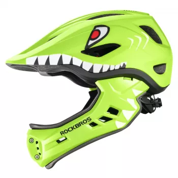 ROCKBROS TT-32004 Shark gyerek kerékpáros sisak eltávolítható állvédővel, M méret (54-58 cm), zöld