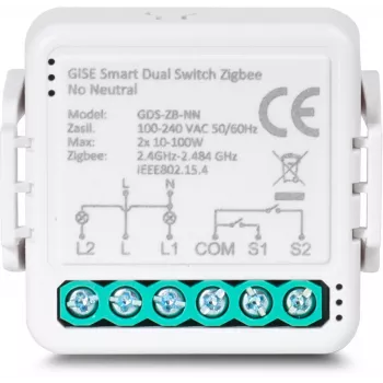 GISE okos kettős relé modul (nullvezeték nélkül) Zigbee Tuya GDS-ZB-NN