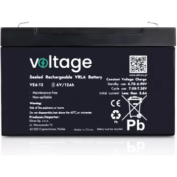 VOLTAGE AGM akkumulátor 6V 12Ah VE6-12 (6-9 év élettartam)