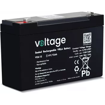 VOLTAGE AGM akkumulátor 6V 12Ah VE6-12 (6-9 év élettartam)