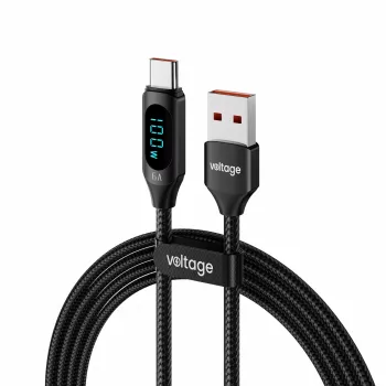 USB-A - USB-C kábel Voltage PowerDisplay 66W 100cm fekete