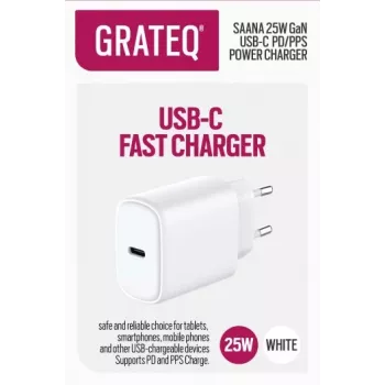 GRATEQ SAANA GaN USB-C 25W PD/PPS fali töltő fehér