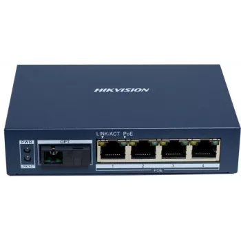 Hikvision DS-3D504TP-A Gigabit PoE optikai transceiver, 4 PoE port, 1 SC optikai port