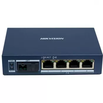 Hikvision DS-3D504TP-A Gigabit PoE optikai transceiver, 4 PoE port, 1 SC optikai port