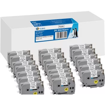 20x G&G kompatibilis címketekercs 18mm x 8m fekete fehéren Brother TZe-241-hez (21570)