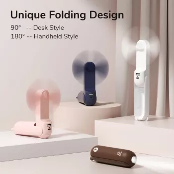 JISULIFE Handheld Fan 8 fehér hordozható USB ventilátor powerbankkal 2000mAh és zseblámpával