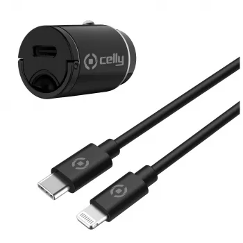 CELLY CCMINILIGHT – autós töltő USB-C + USB-C Lightning kábel 20W [PRO POWER]
