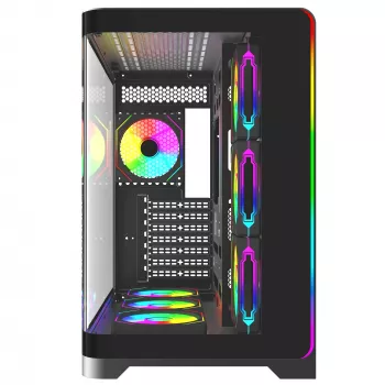 Rampage LYRON Mid Tower gamer PC ház, 7x ARGB PWM ventilátor, edzett üveg, fekete