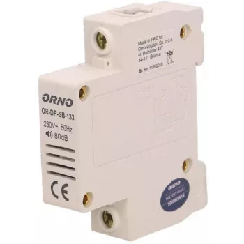 ORNO OR-DP-SB-133 vezetékes ajtócsengő, DIN-sín 1 modul, 230V AC, 85 dB, fehér/szürke