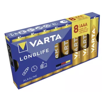 VARTA Longlife AAA LR03 Micro alkáli elemek, 8 darabos csomag, 1,5 V, buborékcsomagolás