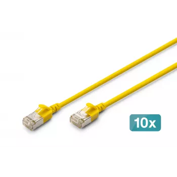 DIGITUS CAT 6A F-FTP Slim patch kábel, 0,3 m, sárga, 10 darabos csomag, LSZH, 10 Gbit/s, 500 MHz