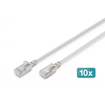 DIGITUS CAT 6A F/FTP Slim patch kábel, 0,5 m, szürke, 10 darabos csomag