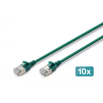 DIGITUS CAT 6A F-FTP Slim patch kábel, 0,5 m, zöld, 10 darabos csomag