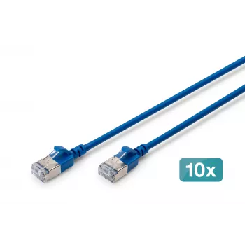 DIGITUS CAT 6A F-FTP Slim patch kábel, 0,5 m, kék, 10 darabos csomag