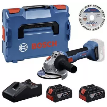 Bosch Professional GWS 18V-11 S akkumulátoros sarokcsiszoló készlet 2x 4,0Ah akkumulátorral, töltővel és L-BOXX-szal