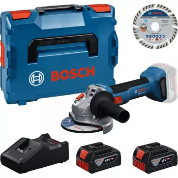 Bosch Professional GWS 18V-11 S akkumulátoros sarokcsiszoló készlet 2x 4,0Ah akkumulátorral, töltővel és L-BOXX-szal