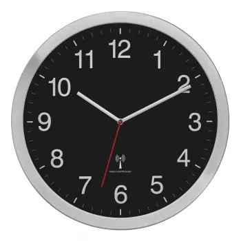 TFA Dostmann 60.3545.01 Analogue XL Radio-Controlled Wall Clock with Metal Frame, Silver, 400 mm