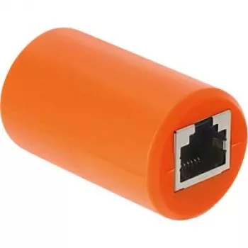 Delock RJ45 csatlakozó hüvely–hüvely Cat.6A árnyékolt túlfeszültség-védelemmel, narancssárga