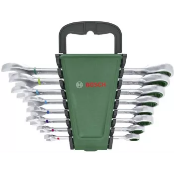 Bosch 8 részes kombinált dugókulcs-kulcskészlet 72 fogú átkapcsoló racsnival, króm-vanádium, metrikus 8-19 mm, zöld/fekete táskával