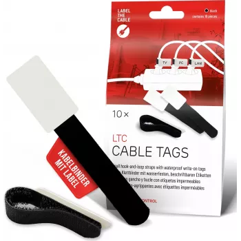 LABEL THE CABLE LTC 2610-10 újrafelhasználható tépőzáras kábelkötöző feliratozómezővel, fekete, 10 darabos csomag