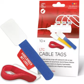 LABEL THE CABLE LTC 2630-10 újrafelhasználható tépőzáras kábelkötöző-címke készlet, vegyes méretek és színek, 10 darab