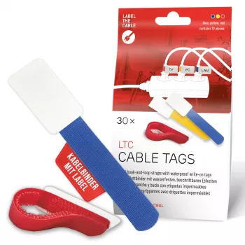 LABEL THE CABLE LTC 2630-30 újrafelhasználható tépőzáras kábelkötöző feliratozómezővel, 30 darabos vegyes készlet