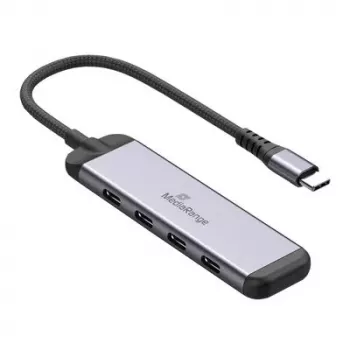 MEDIARANGE MRCS512 USB-C hub 4 port 3x USB-C 3.2 Gen 1 + 1x PD 100W ezüst