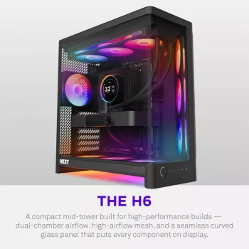 NZXT H6 RGB+ 2026 mid-tower airflow gaming ház fekete edzett üveg
