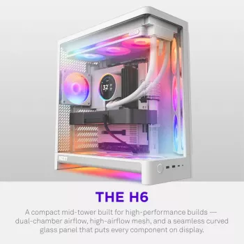 NZXT H6 RGB+ 2026 mid-tower airflow gaming ház fehér edzett üveg