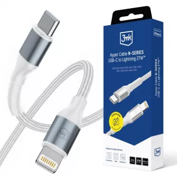 3mk Hyper Cable N-SERIES USB-C–Lightning kábel 3m PD 3.0 9V/3A 27W fehér