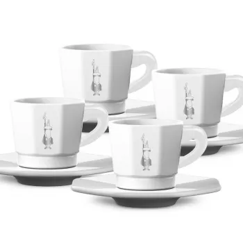 Bialetti RTATZ402 eszpresszóscsésze-készlet, 4 darabos, fehér porcelán, 75 ml
