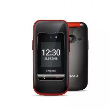 Emporia ONE V200i fekete/piros (2025) – időseknek készült mobiltelefon SOS-gombbal, töltőállomással és nagy megvilágított gombokkal