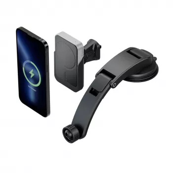 ALOGIC Matrix univerzális mágneses vezeték nélküli autós töltőtartó tapadókoronggal és szellőzőrács-klipszel, 15W Qi gyors töltés, automatikus szorítás, 360° forgatás, fekete