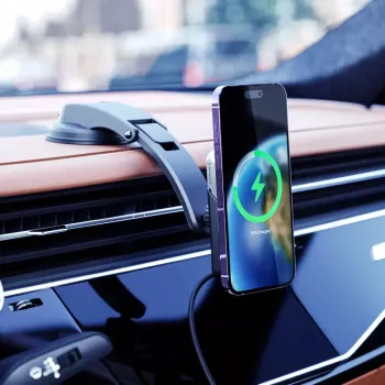 ALOGIC Matrix univerzális mágneses vezeték nélküli autós töltőtartó tapadókoronggal és szellőzőrács-klipszel, 15W Qi gyors töltés, automatikus szorítás, 360° forgatás, fekete
