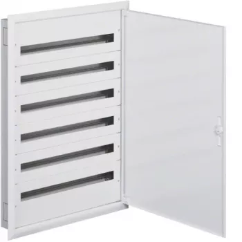 HAGER FW636FT süllyesztett elosztó, 6 sor, 216 modul, PE/N kapcsok, IP30, fehér