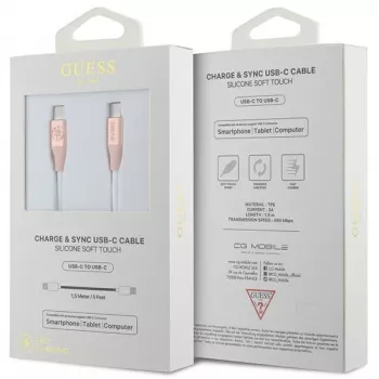 GUESS GUCCLALRGDP USB-C - USB-C gyorstöltő kábel 1,5 m rózsaszín dombornyomott logóval
