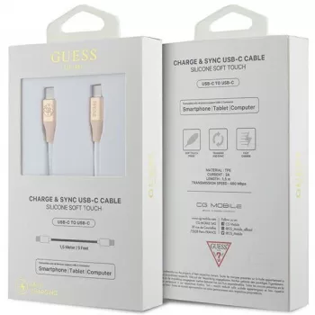 GUESS GUCCLALRGDD USB-C - USB-C kábel 1,5 m gyorstöltés világosarany dombornyomott logó